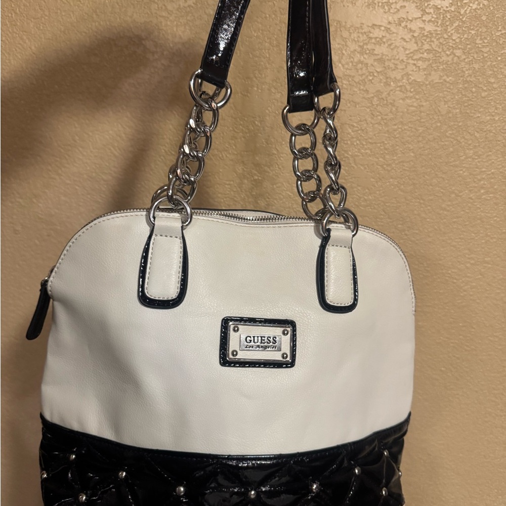 Guess Black and White Quilted Shoulder Bag